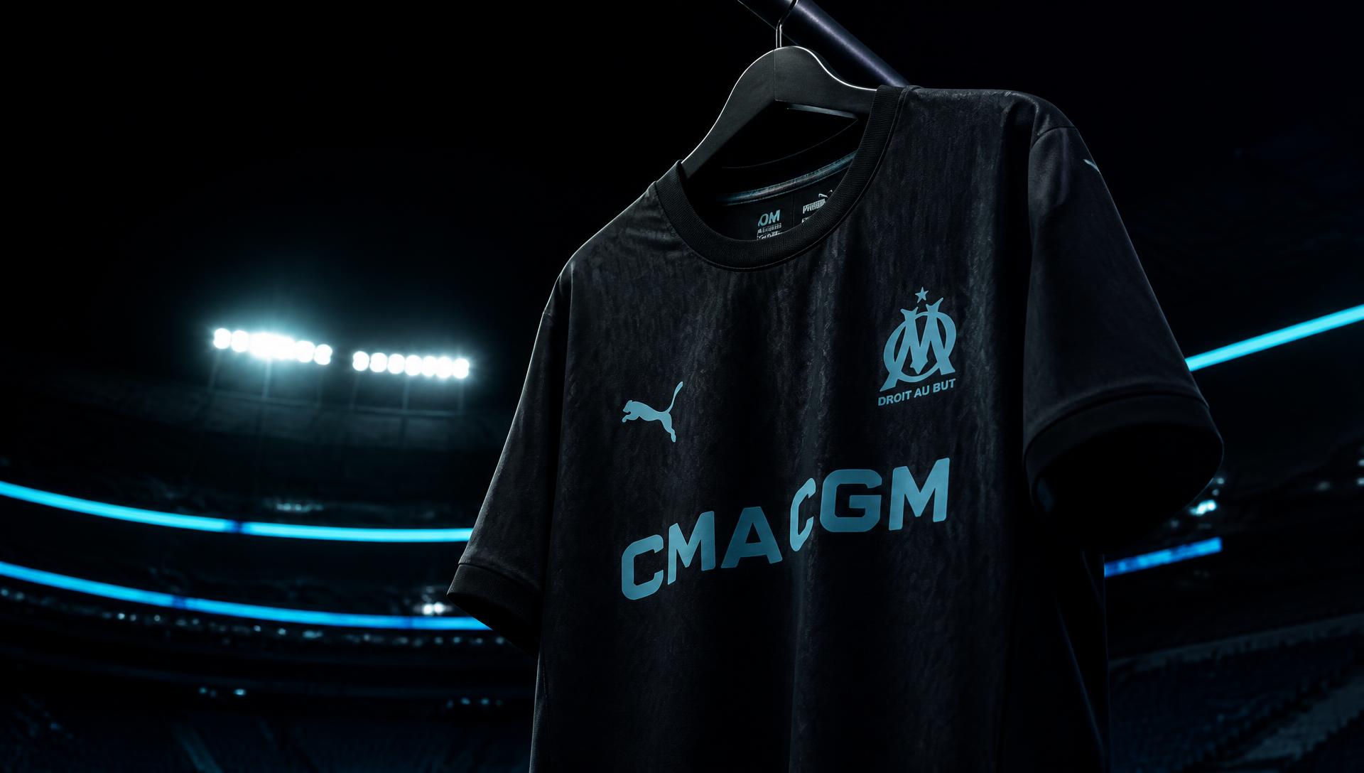 Football jersey hanging in a floodlit stadium